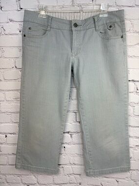 prAna Denim Cropped Capri Wide Leg Pants Light Blue Sz 10